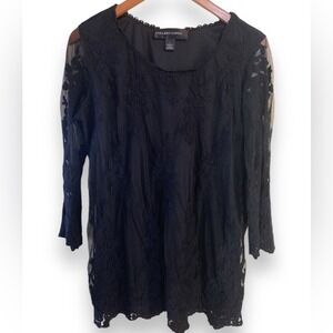 COLLEEN‎  LOPEZ - Sheer lace tunic - Fully lined - Black - Size L